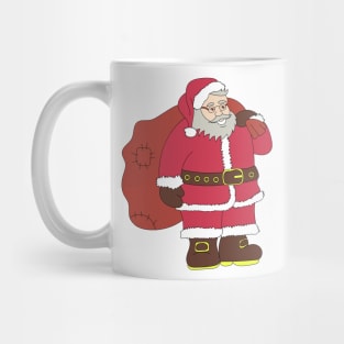 Santa Claus in red with gift bag and eyeglasses Mug